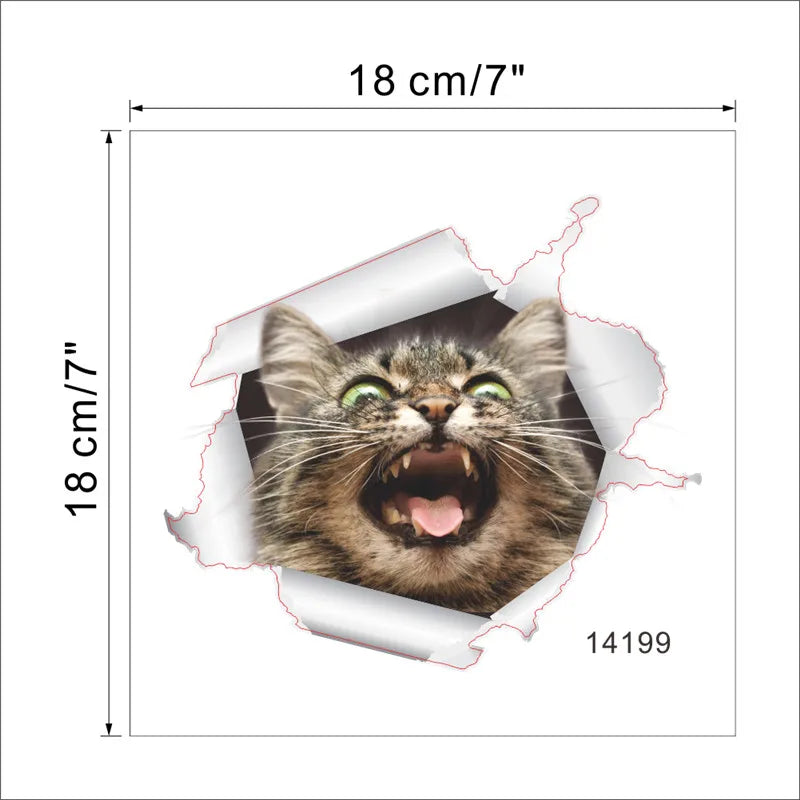 3d vivid broken Cat Toilet Door Refrigerator kitchen toilet Wall Stickers Decals Door Home Decor Poster Mural